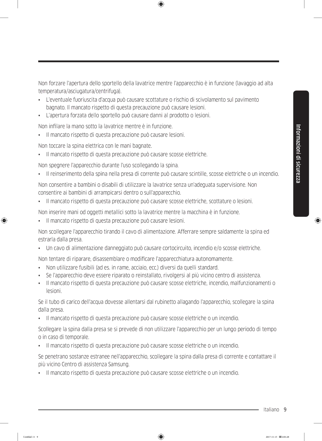 Samsung WW12K8402OW/ET manual Italiano 9  